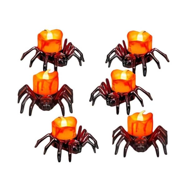 12-Pack Halloween Orange Spider Tea Lights:Battery-Operated