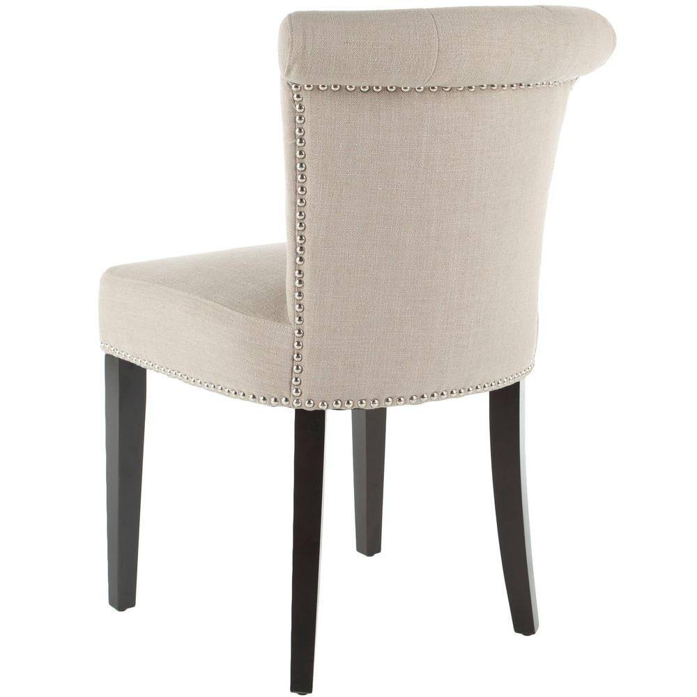 True Taupe Linen Upholstered Parsons Side Chair with Wood Legs