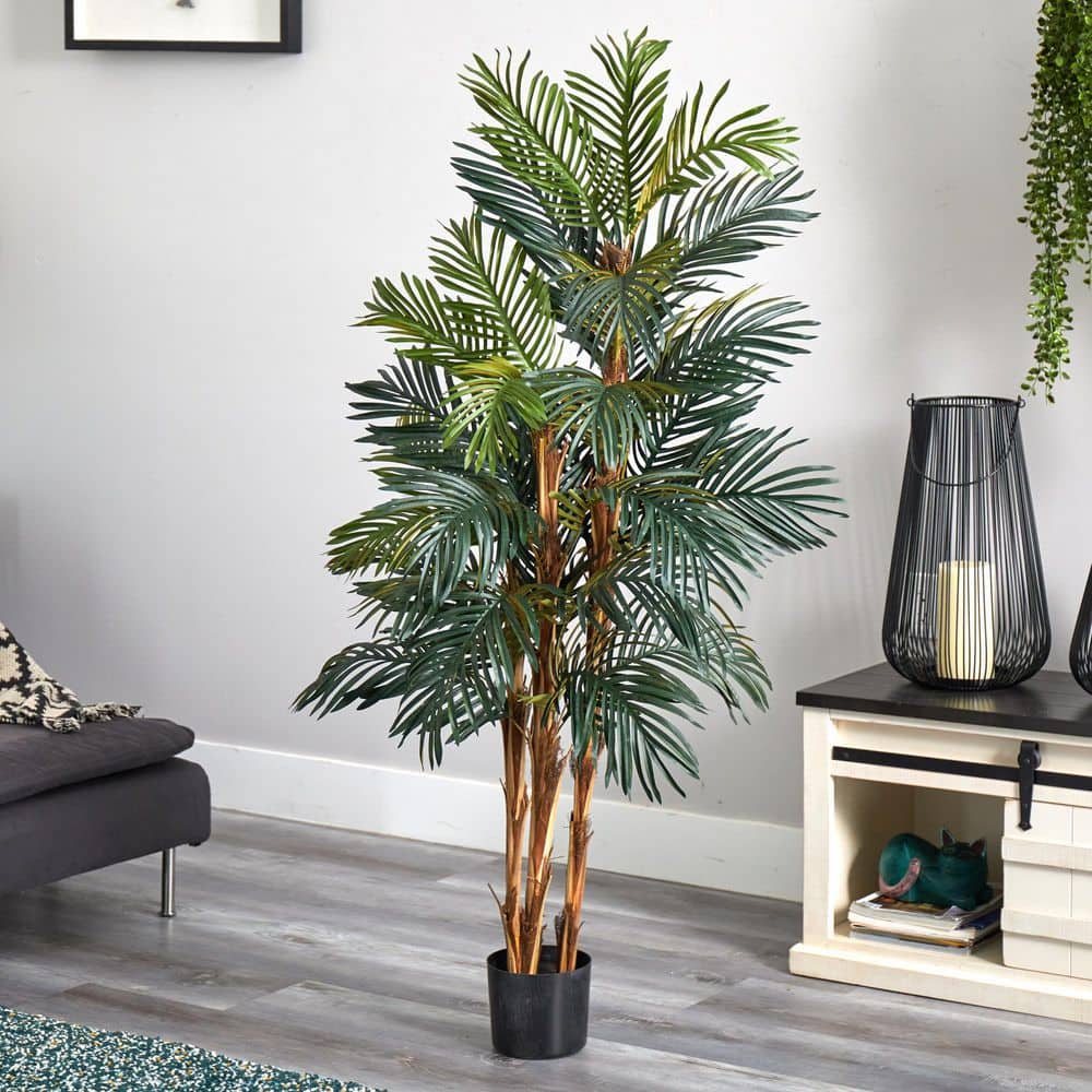 63" Green Silk Robellini Palm Tree in Black Pot