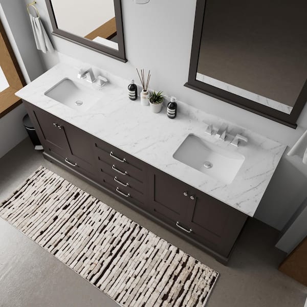 Dukes 80 in. W x 22 in. D Espresso Double Bath Vanity, Carrara Marble Top, and 30 in. Mirrors