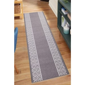 Berber Collection Chain Border Grey 26 in. W x 12 in. L Stair Runner 2.17 sq. ft.