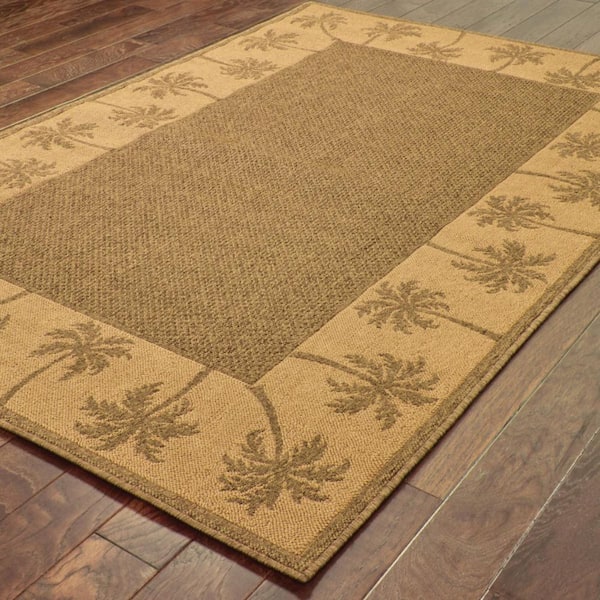 Tan 7 ft. x 10 ft. Loomed Border Polypropylene Rectangle Indoor/Outdoor Area Rug