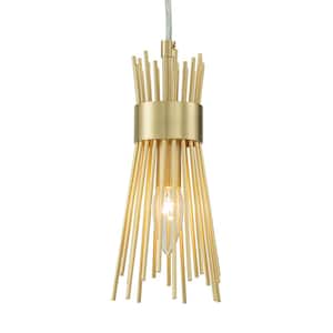 60-Watt 1-Light Brass Gold Sunburst Hanging Pendant Light, No Bulbs Included