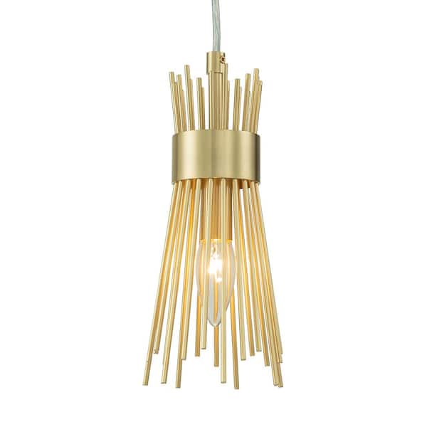 C Cattleya 60-Watt 1-Light Brass Gold Sunburst Hanging Pendant Light, No Bulbs Included
