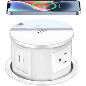 4-Outlets Pop Up Power Socket for Kitchen Countertop with 15-Watt Wireless Charger, 1 USB-A, 1 USB-C Ports in White