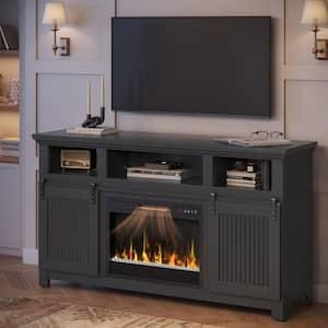 61 in. Fireplace Freestanding TV Stand for TVs Up to 65 in. Entertainment Center Electric Heater Remote Control in Black