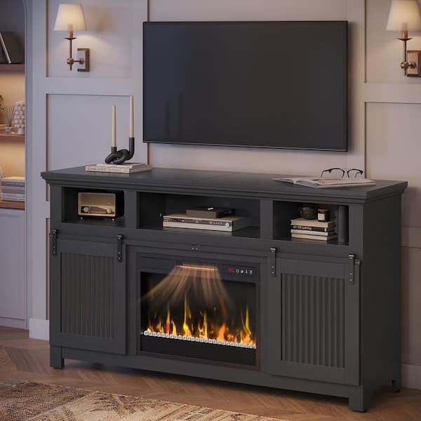 Bestier 61 in. Fireplace Freestanding TV Stand for TVs Up to 65 in. Entertainment Center Electric Heater Remote Control in Black