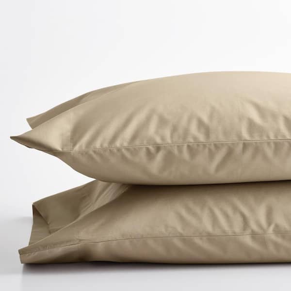 The Company Store Company Cotton Cocoa Solid 300-Thread Count Cotton Percale Standard Pillowcase (Set of 2)