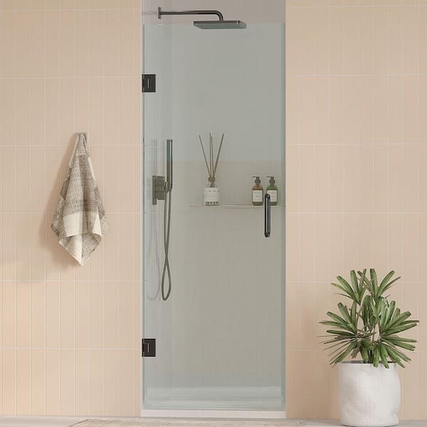 Kobiworks Nirvana 26.5 in. - 26.75 in. W x 76 in. H Frameless Pivot Hinged Shower Door in Matte Black with 3/8 in. Clear Glass