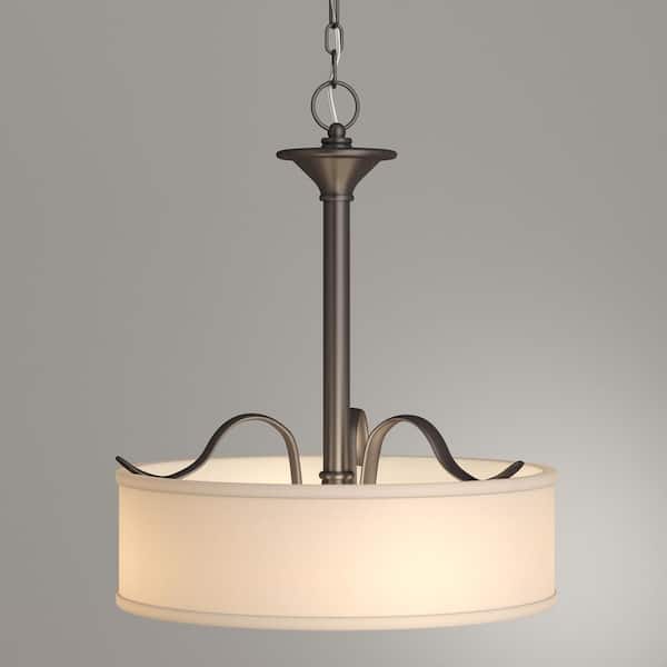 Progress Lighting Ratio 3-Light Antique Bronze Transitional Drum Medium Hanging Convertible Pendant/semi-flush