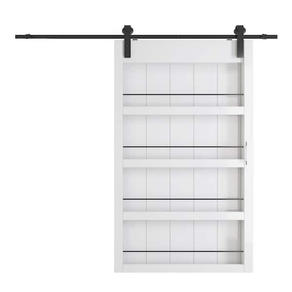 48 in. x 84 in. 4-Levels Shelves Style, Primed MDF White Finished, Sliding Barn Door with Hardware Kit