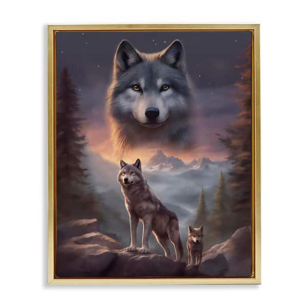Ancestor Wolf Motif by Noah Bay Gold Floater Frame Animal Graphic Art Print 31 in. x 25 in.