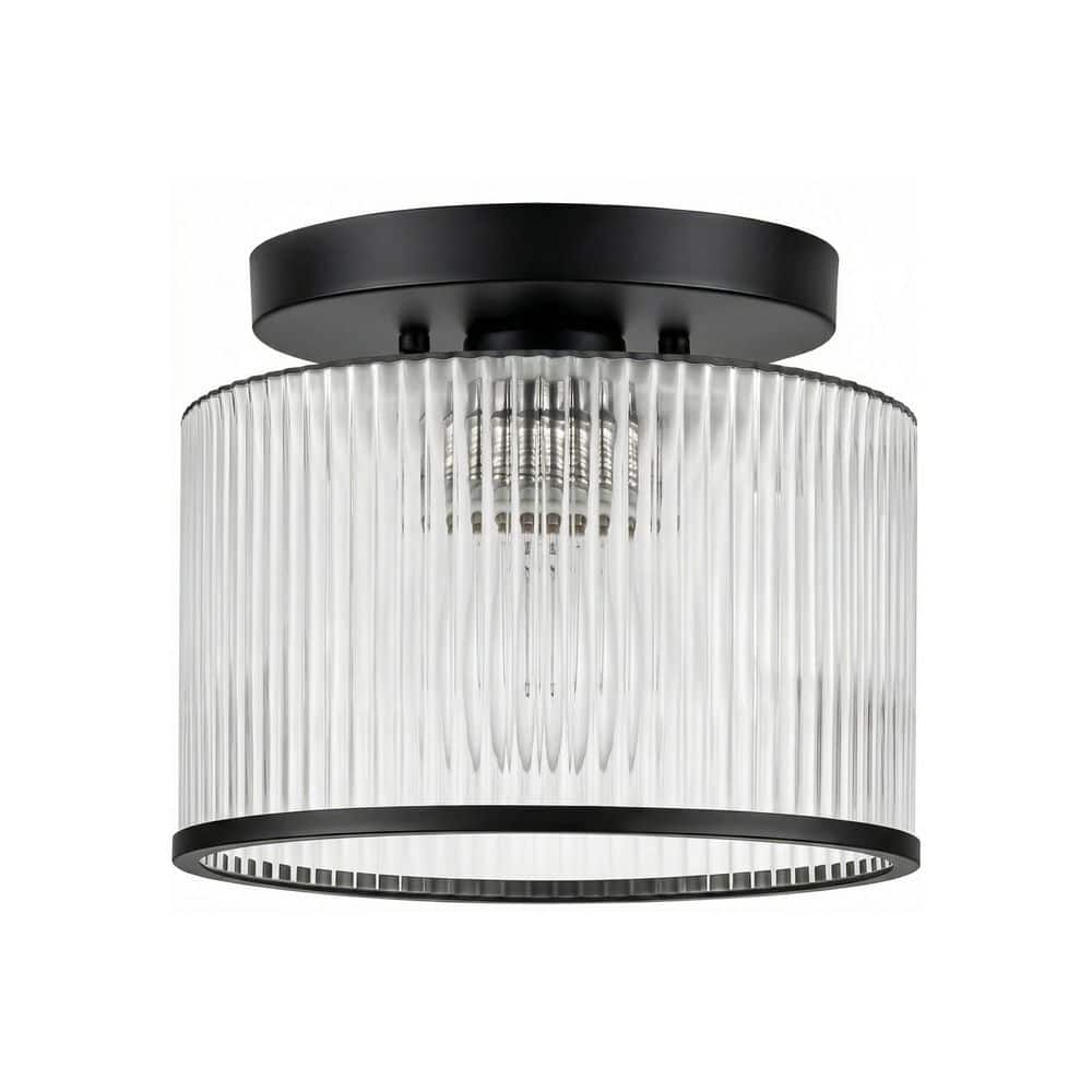 10 in. 1-Light Drum Polished Black Semi-Flush Mount Ceiling Light for Bedroom Kitchen, Striped Glass Ceiling Light price history on PriceWatchPro