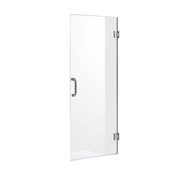 ANZZI Collage Series 24 in. x 72 in. H Hinged Frameless Shower Door in Brushed Nickel with Tsunami Guard Tempered Glass