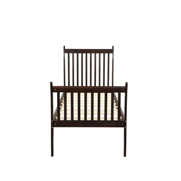 Unbranded 80 in. W Espresso Twin Wood Platform Bed with Solid Wood Slat Support
