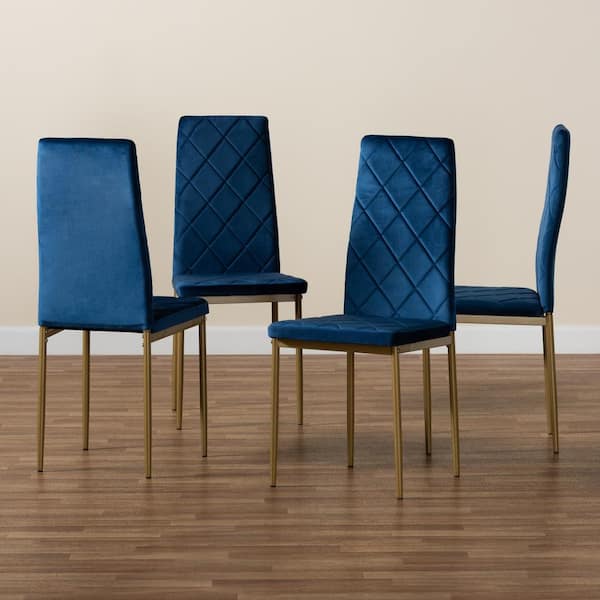 Baxton Studio Blaise Navy Blue and Gold Dining Chair Set of 4