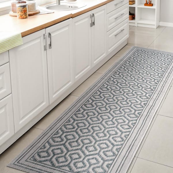 Marvao Diamond Trellis Teal/Gray 2 ft. x 10 ft. Indoor/Outdoor Area Rug