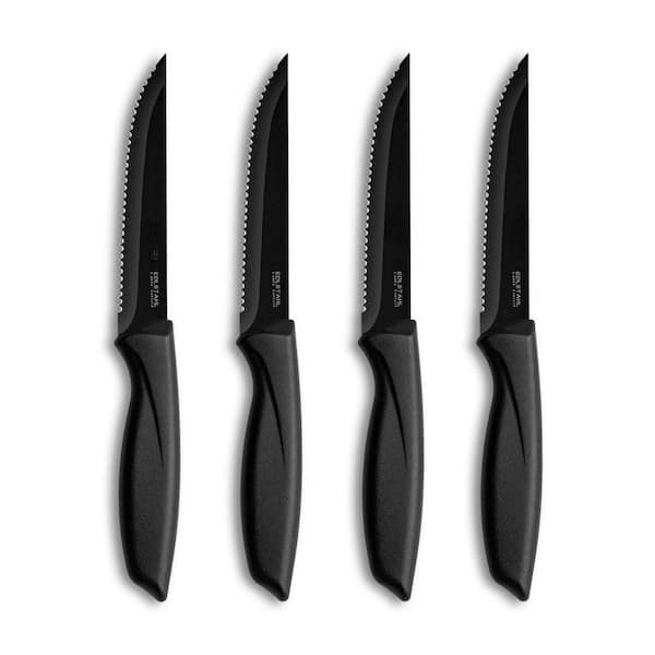8.78 Stainless Steel Partial Tang Serrated Edge Steak Knife Set with Ergonomic Food-Grade PP Handle, 4 Piece