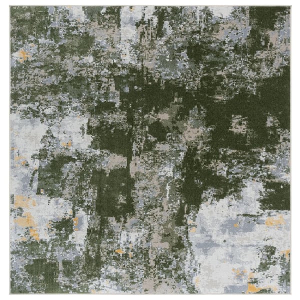 Bayside 7 ft. x 7 ft. Green/Gray Rustic Marble Square Area Rug