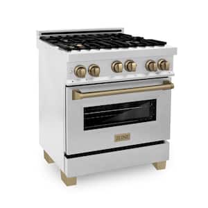 Autograph Edition 30" 4 cu. ft. Gas Range with Convection Oven in DuraSnow Finish with Champagne Bronze Accents
