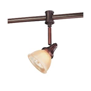 120-Volt Antique Bronze Flexible Track Head with Glass Shade