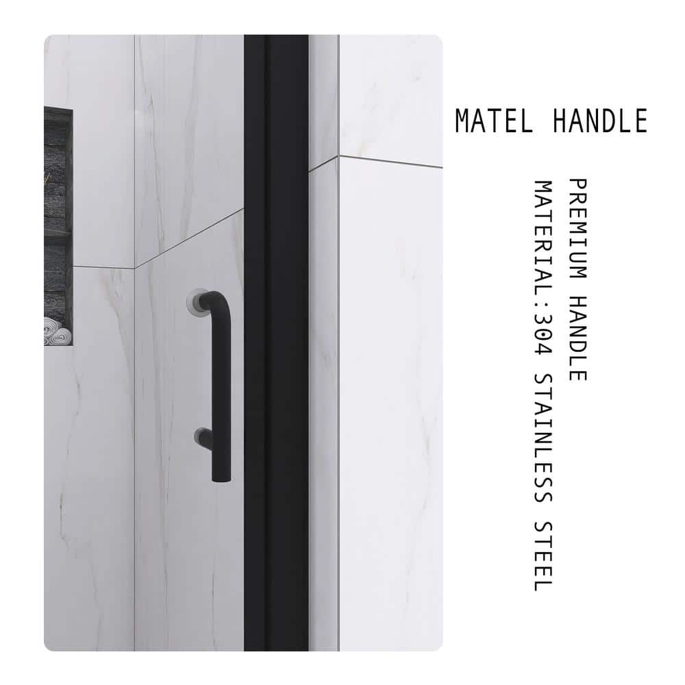 34'' Matte Black Semi-Frameless Pivot Shower Door with Clear Glass
