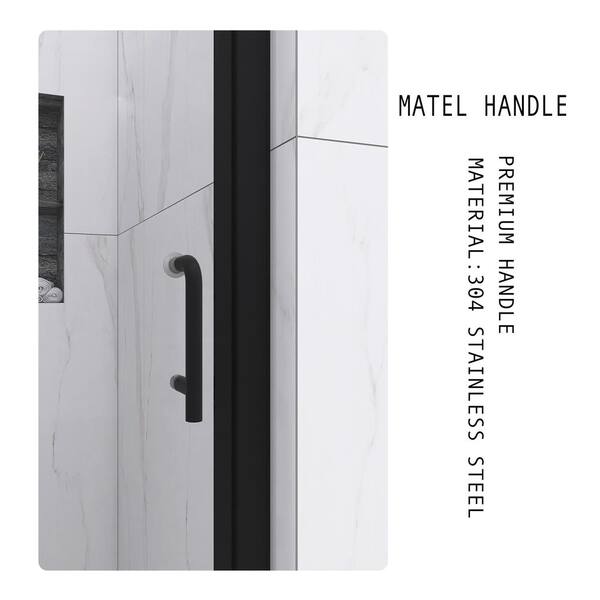 Unbranded - 34 in. W x 72 in. H Pivot Semi-Frameless Shower Door in Matte Black with Clear Glass