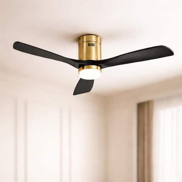 52 in. Integrated LED Indoor Flush Mount Matte Black Standard Ceiling Fan with Dimmable Light and Remote DC Motor