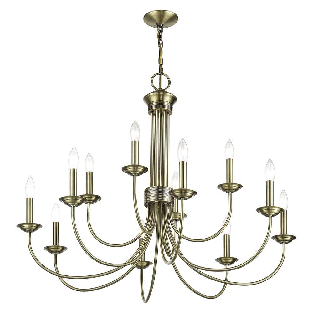 Antique Brass 12-Light Large 2-Tier Chandelier