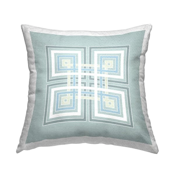 Turquoise Greek Key Shapes Blue Square Outdoor Throw Pillow
