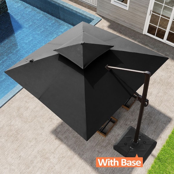 Pellebant Double Top 10 ft. x 10 ft. Aluminum 360° Rotation Cantilever Patio Umbrella in Black with 220 lbs. Umbrella Base