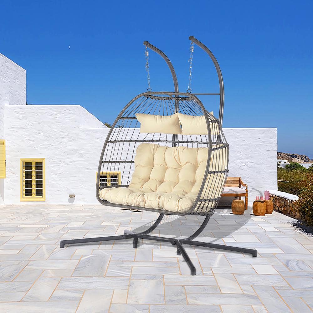 Runesay 60.1 in. 2person Wicker Patio Swings With Cushions Outdoor