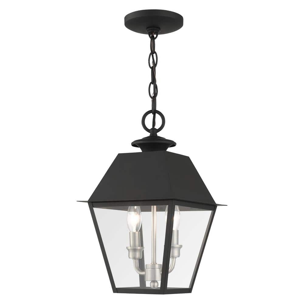Helmsdale 15in. 2-Light Black Dimmable Outdoor Pendant Light with Clear Glass and No Bulbs Included price history on PriceWatchPro