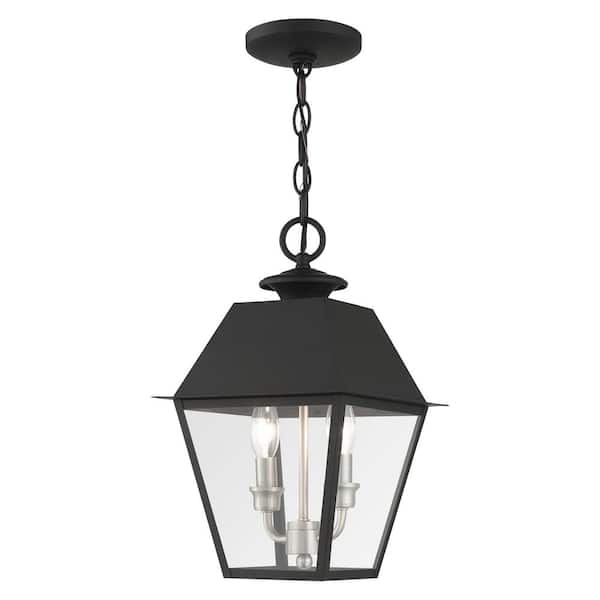AVIANCE LIGHTING Helmsdale 15in. 2-Light Black Dimmable Outdoor Pendant Light with Clear Glass and No Bulbs Included