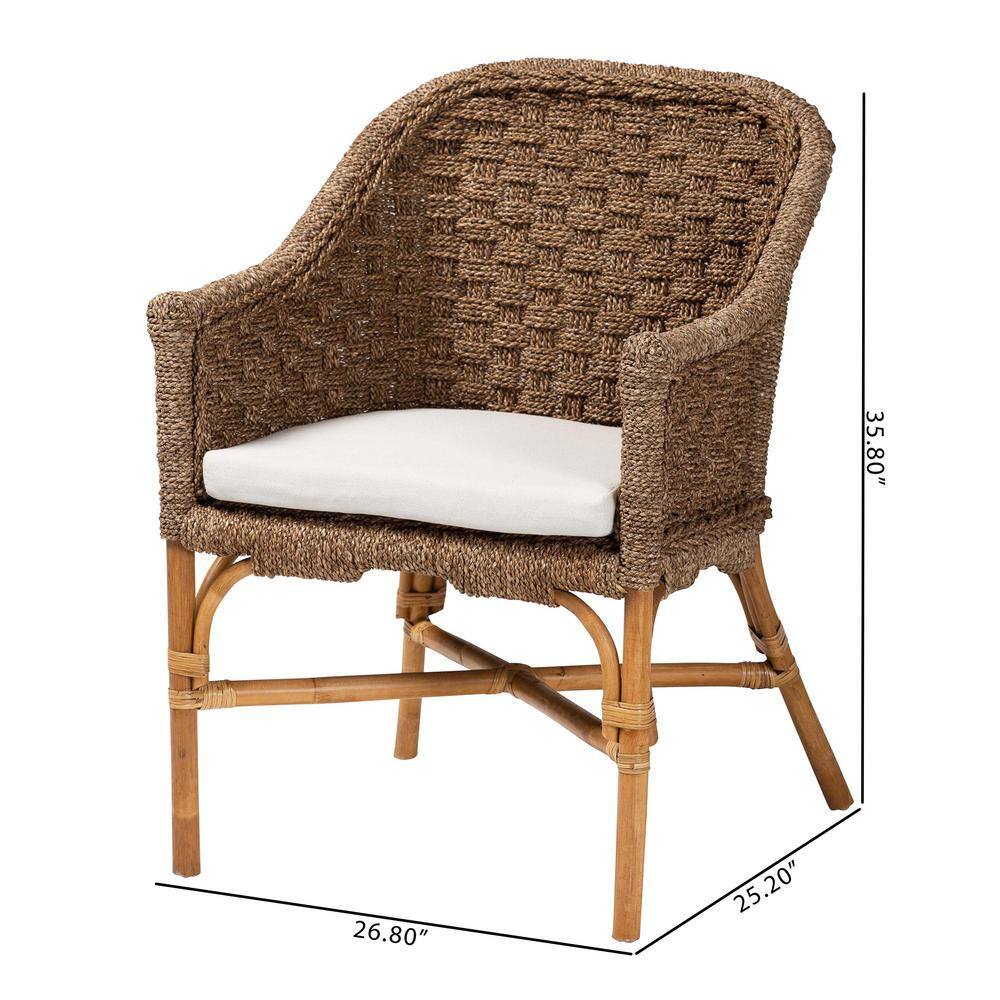 Handcrafted Brown Rattan and Seagrass Accent Chair with Cushion