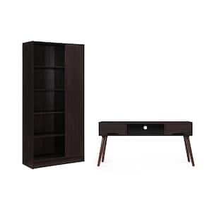 47 in. Walnut MDF Entertainment Center with 2-Drawer Fits TVs Up to 47 in. with Media Cabinet