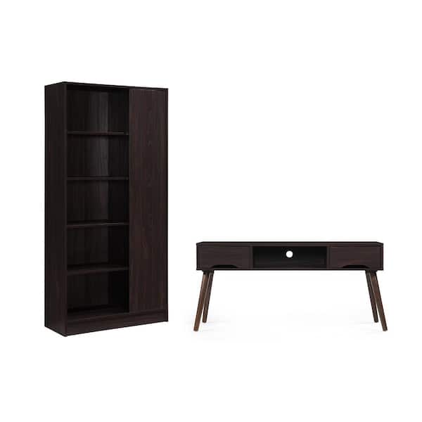 Unbranded 47 in. Walnut MDF Entertainment Center with 2-Drawer Fits TVs Up to 47 in. with Media Cabinet