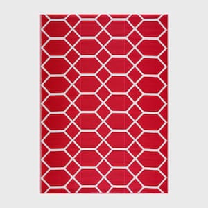 Miami Red and White 10 ft. x 14 ft. Folded Reversible Recycled Plastic Indoor/Outdoor Area Rug-Floor Mat