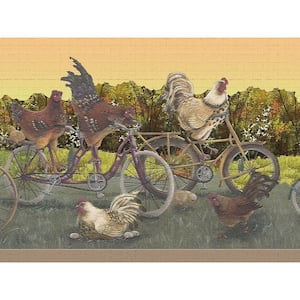 Falkirk Dandy II Red Green Chickens on Farm Nature Peel and Stick Wallpaper Border