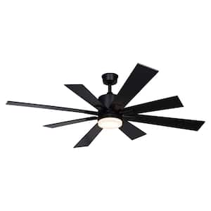 Crawford 60 in. 6 Blade Black Farmhouse Indoor Ceiling Fan with Integrated LED Light Kit and Remote