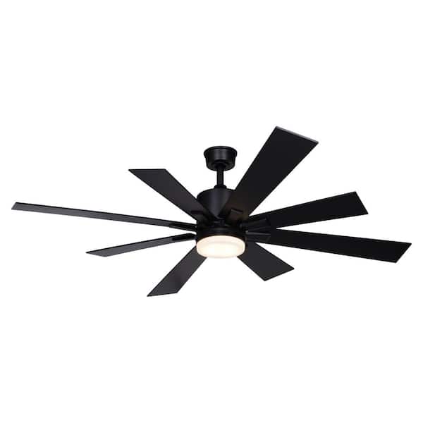 VAXCEL Crawford 60 in. 6 Blade Black Farmhouse Indoor Ceiling Fan with Integrated LED Light Kit and Remote