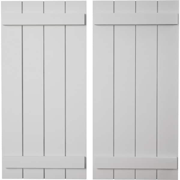 Ekena Millwork 22 in. x 26 in. Timberthane Polyurethane 4-Board Joined Board-n-Batten Smooth Faux Wood Shutters Pair