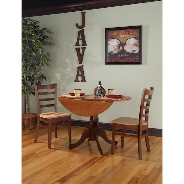 International Concepts Brynwood 3-Piece 42 in. Cinnamon/Espresso Round Drop-Leaf Wood Dining Set with Emily Chairs