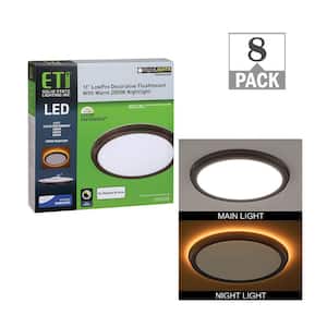 11 in. 14W Oil Rubbed Bronze Beveled Edge LED Flush Mount Ceiling Light with Night Light Feature Adjustable CCT (8-Pack)