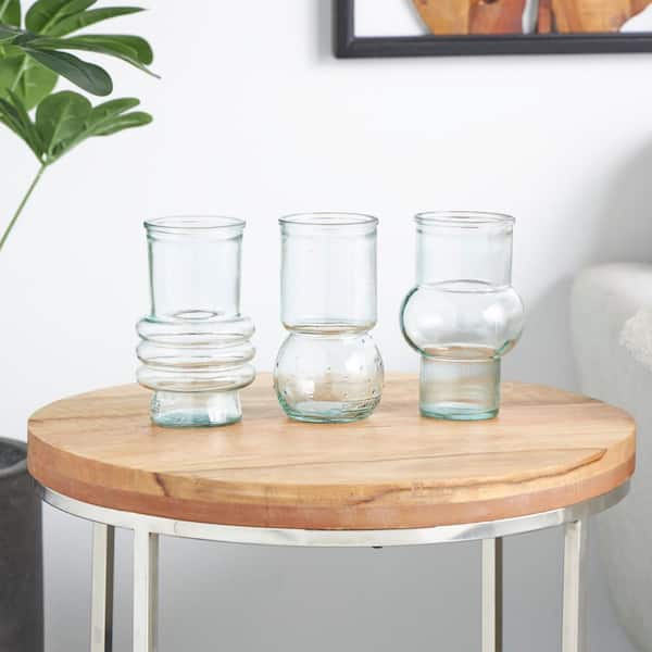 Litton Lane Clear Small Bubble Style Recycled Glass Decorative Vase with Varying Shapes (Set of 3)