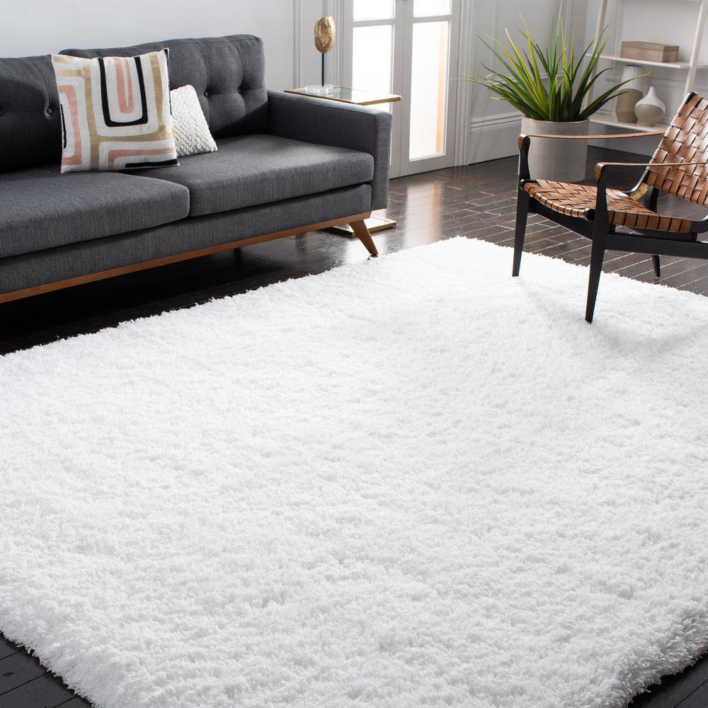 Ivory Square Hand-Knotted Shag Area Rug