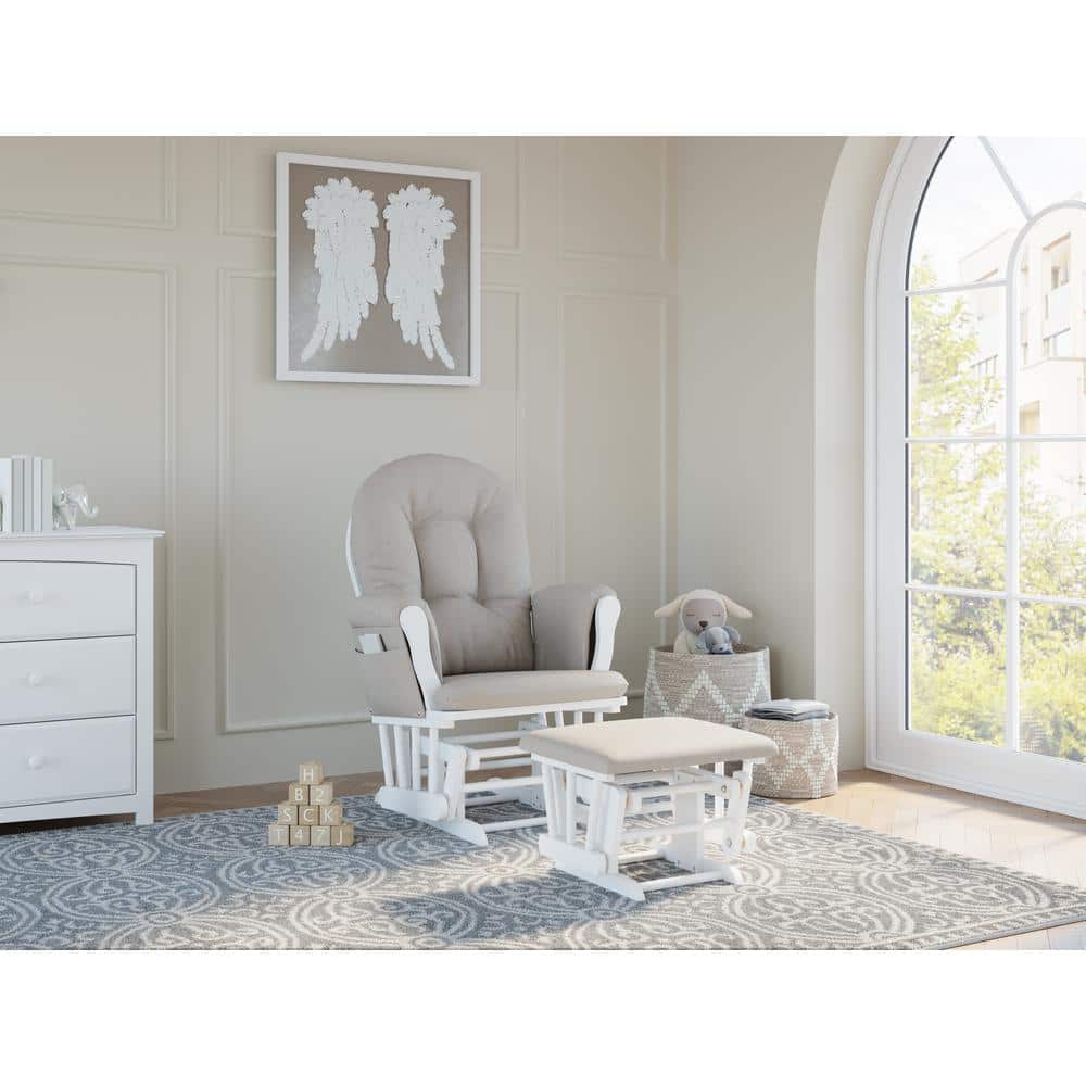 White and Taupe Swirl Glider with Ottoman Set