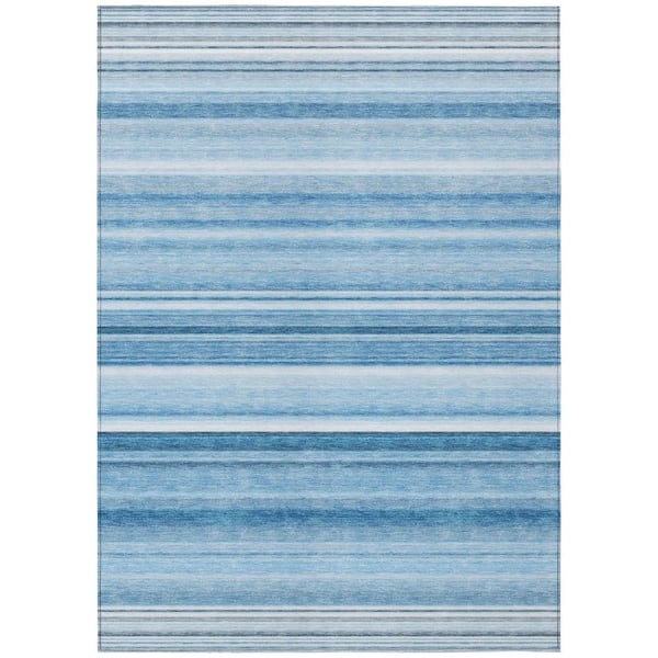 HomeRoots Blue 10 ft. x 14 ft. Woven Striped Polyester Rectangle Indoor/Outdoor Area Rug