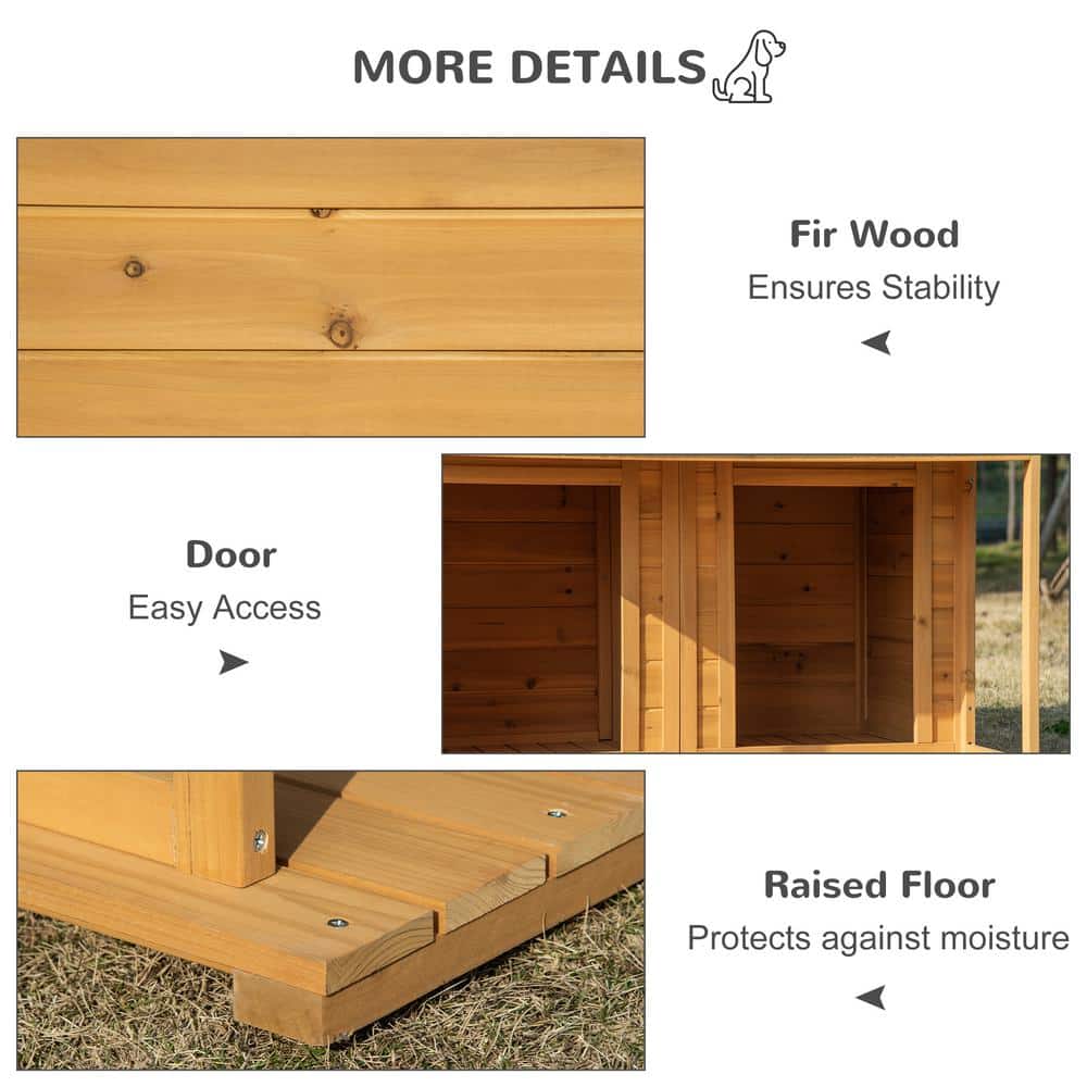 Medium Natural Wood Duplex Dog House with Porch