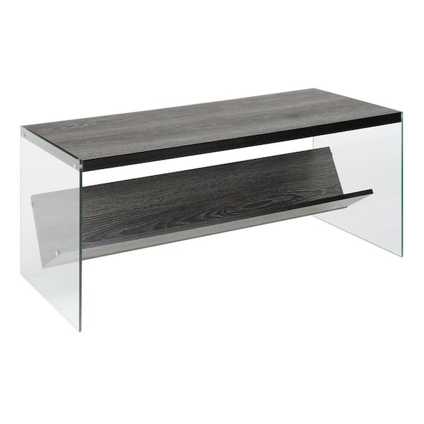 Convenience Concepts SoHo 40 in. L Weathered Gray and Glass 17 in. H Rectangle Particle Board Coffee Table with Shelf